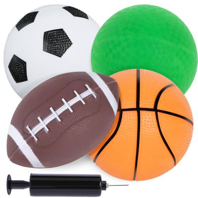 3 otters 4-Pack Sports Balls for Toddlers & Kids, Playground Balls with Pump, 5-Inch Soccer Ball, Basketball, Kickballs, Stockings for Grandkids, Toys for 2+ Boy Indoor/Outdoor Play