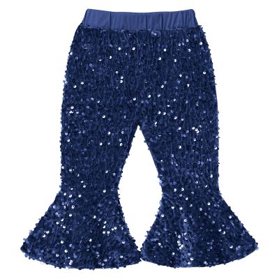 IMEKIS Toddler Girls Fall Sparkly Bell Bottom Pants Cute Solid Medium Rise Velvet Sequins Flare Legs Christmas Party Trousers Navy Blue 18-24 Months
