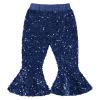 IMEKIS Toddler Girls Fall Sparkly Bell Bottom Pants Cute Solid Medium Rise Velvet Sequins Flare Legs Christmas Party Trousers Navy Blue 18-24 Months view 1