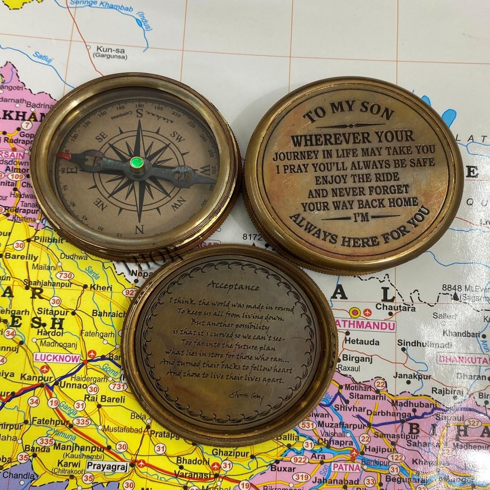 Brass Compass Compass to My Son Always her for You Engraved Compass Boating Compass, Wedding Gift Gifts Graduation Day Gifts for Son Brown Antique 3 Inch