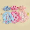 Infant Toddler Baby Girl One-Piece Swimsuit Floral/Flamingo Print Zipper Long Sleeve Ruffled Swimwear Bathing Suit (Hat-Strawberry 03, 2-3 Years) view 3