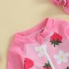 Infant Toddler Baby Girl One-Piece Swimsuit Floral/Flamingo Print Zipper Long Sleeve Ruffled Swimwear Bathing Suit (Hat-Strawberry 03, 2-3 Years) view 4