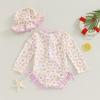 Infant Toddler Baby Girl One-Piece Swimsuit Floral/Flamingo Print Zipper Long Sleeve Ruffled Swimwear Bathing Suit (Hat-Pink 2024, 2-3 Years) view 2