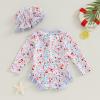 Infant Toddler Baby Girl One-Piece Swimsuit Floral/Flamingo Print Zipper Long Sleeve Ruffled Swimwear Bathing Suit (Hat-Purple 2024, 2-3 Years) view 2