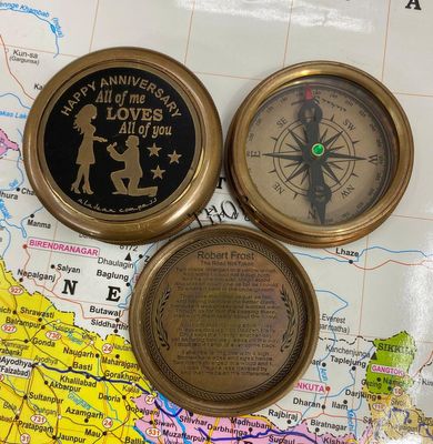 Antique Brass 3" Compass Nautical Pocket Backpacking Compass Happy Aniversary All of ME Loves All of You for Men Quality Travel