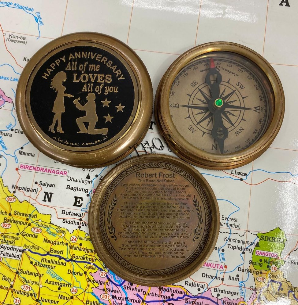 Antique Brass 3" Compass Nautical Pocket Backpacking Compass Happy Aniversary All of ME Loves All of You for Men Quality Travel