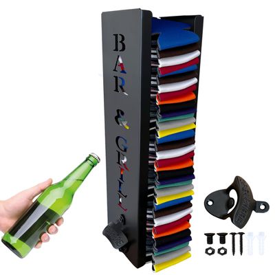 4" 4" 16" Can Cooler Holder with Bottle Opener, Beer Can Sleeves Storage Organizer and Dispenser for Home Family Bar, Metal (BAR)