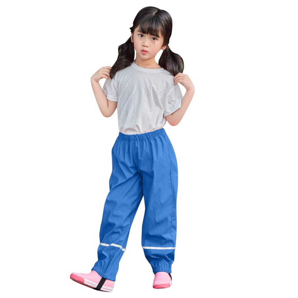 Toddler Rain Pants Kids' Waterproo Rain Pants Lightweight Reflective Rain Wear for Boys Girls Mud (Blue, 7-8 Years)