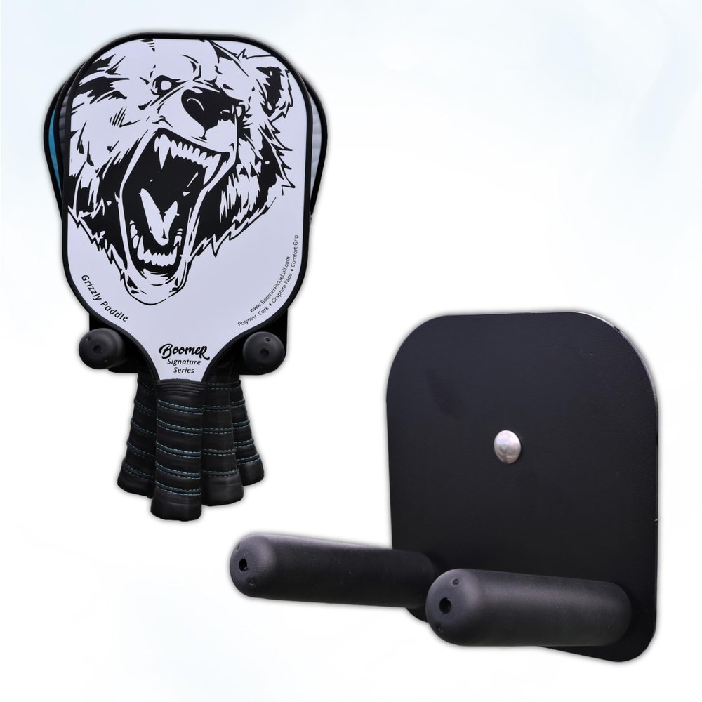 4D Pickleball Paddle Rack  Holds Four Pickleball Paddles (4-Deep)  Track Players Next-Up on Courts  Heavy-Duty 1/8 Steel with No-Slip Grip Rests and Black Weather-Proof Powder Coating