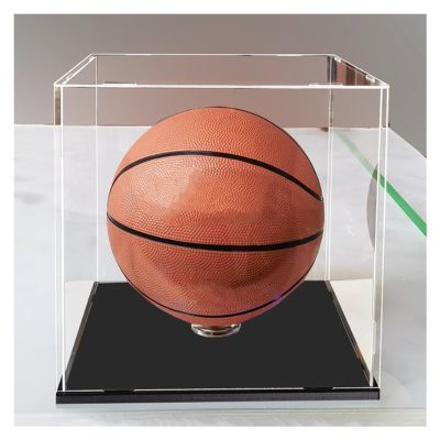 GOCHUSX Basketball Holder, Soccer Ball Stackable Display Shelf, Clear Acrylic Display Case, Plastic Cube Storage Box, Removable Dustproof Showcase (Color : Black, Size : 25x25x25cm)
