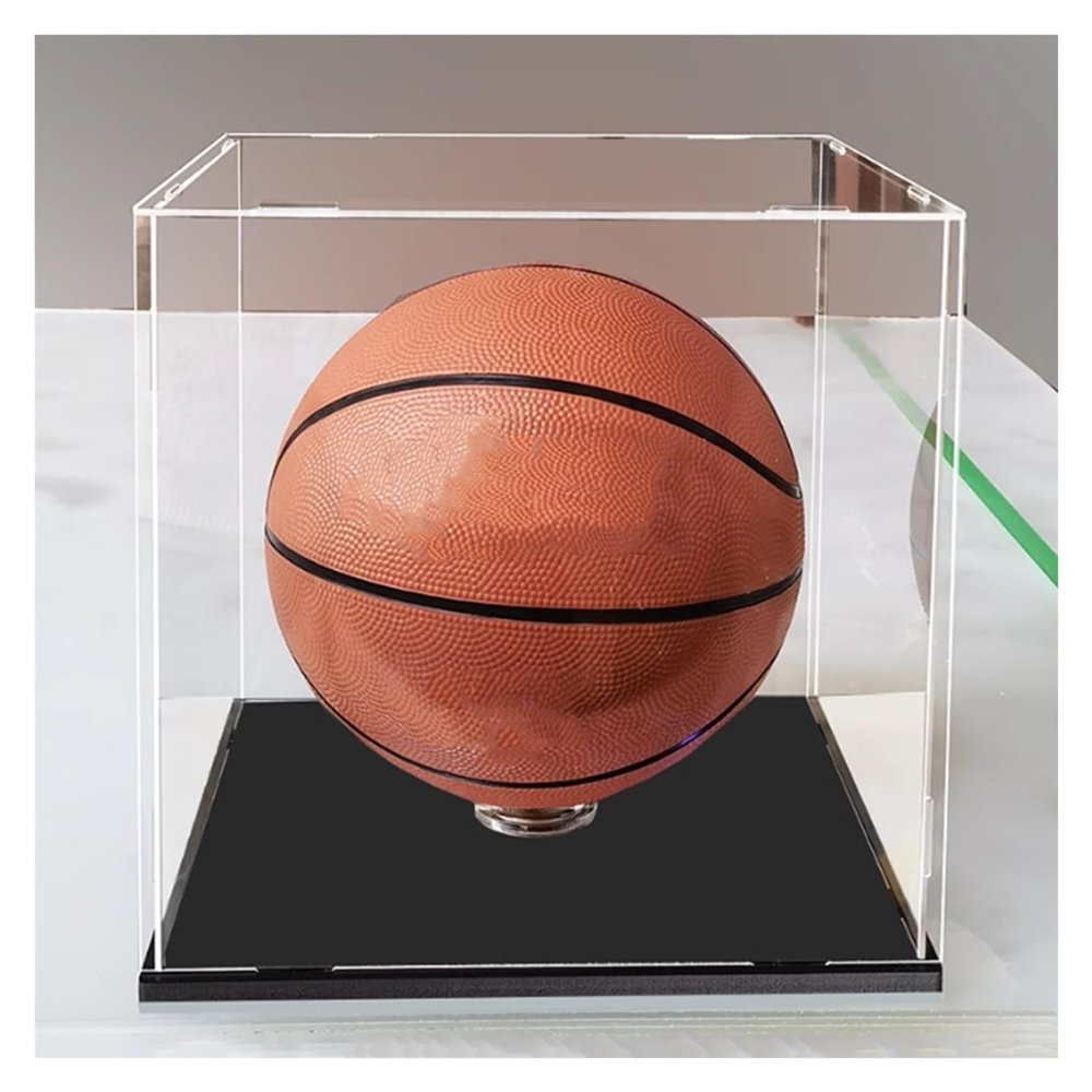 GOCHUSX Basketball Holder, Soccer Ball Stackable Display Shelf, Clear Acrylic Display Case, Plastic Cube Storage Box, Removable Dustproof Showcase (Color : Black, Size : 25x25x25cm)