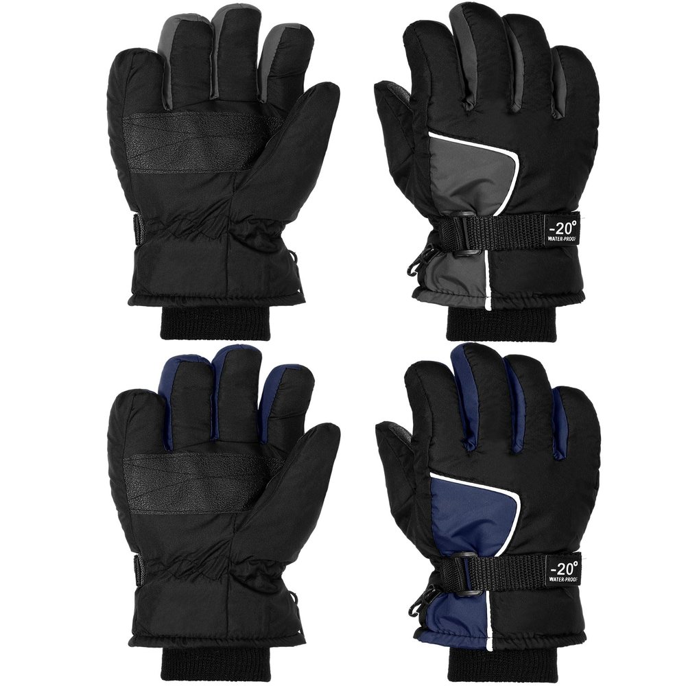 SATINIOR 2 Pairs Kids Waterproof Winter Snow Gloves Ski Gloves for Boy Girl Outdoor Warm Thickening Snowboard(Purple Blue, Brown,10-15 Years)