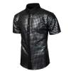 xoxingysm Mens Sequin Dress Shirt Short Sleeve Hipster Sparkly Metallic 70s Disco Costume Nightclub Party Holographic Button Down T Shirt view 1