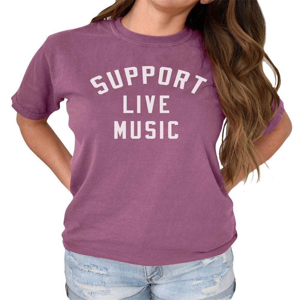 Support Live Music Shirt Support Local Music Concert Festival Local Bands T-Shirt Casual Women Shirt -00570-97 Berry