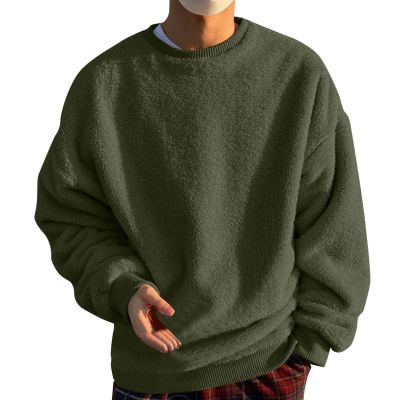 xoxingysm Mens Fuzzy Sherpa Sweatshirt Long Sleeve Crew Neck Flannel Warm Winter Solid Fashion Jogging Pullover Outwear