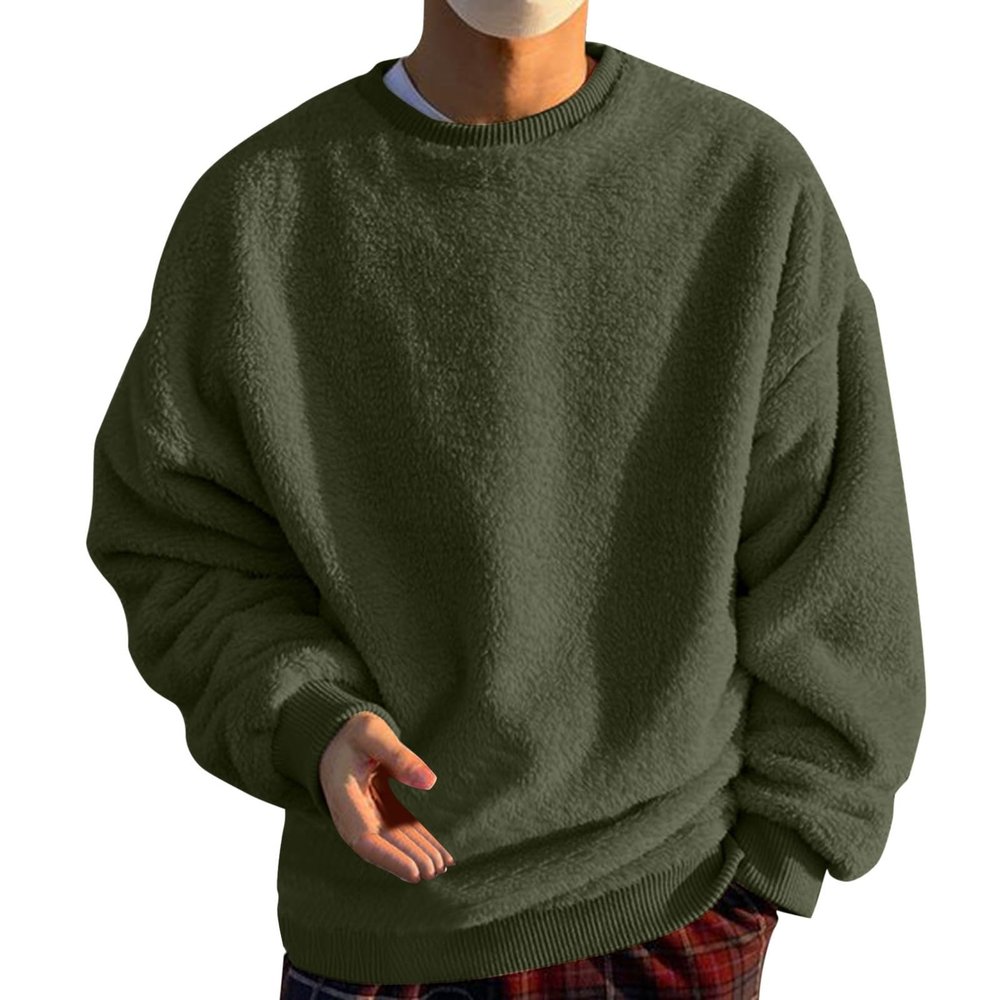 xoxingysm Mens Fuzzy Sherpa Sweatshirt Long Sleeve Crew Neck Flannel Warm Winter Solid Fashion Jogging Pullover Outwear