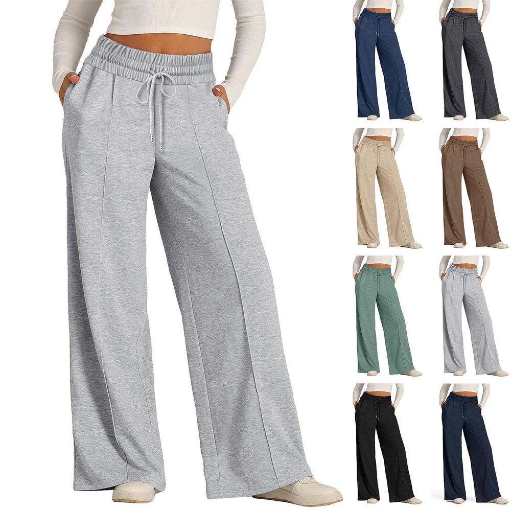Baggy Sweatpants Women Wide Leg High Waisted Joggers with Pockets Lightweight Cozy Drawstring Sweat Pants Casual Hiking Pants Lounge Pants 2024 Summer Beach Pants Jogger Sweatpants Athletic Pants