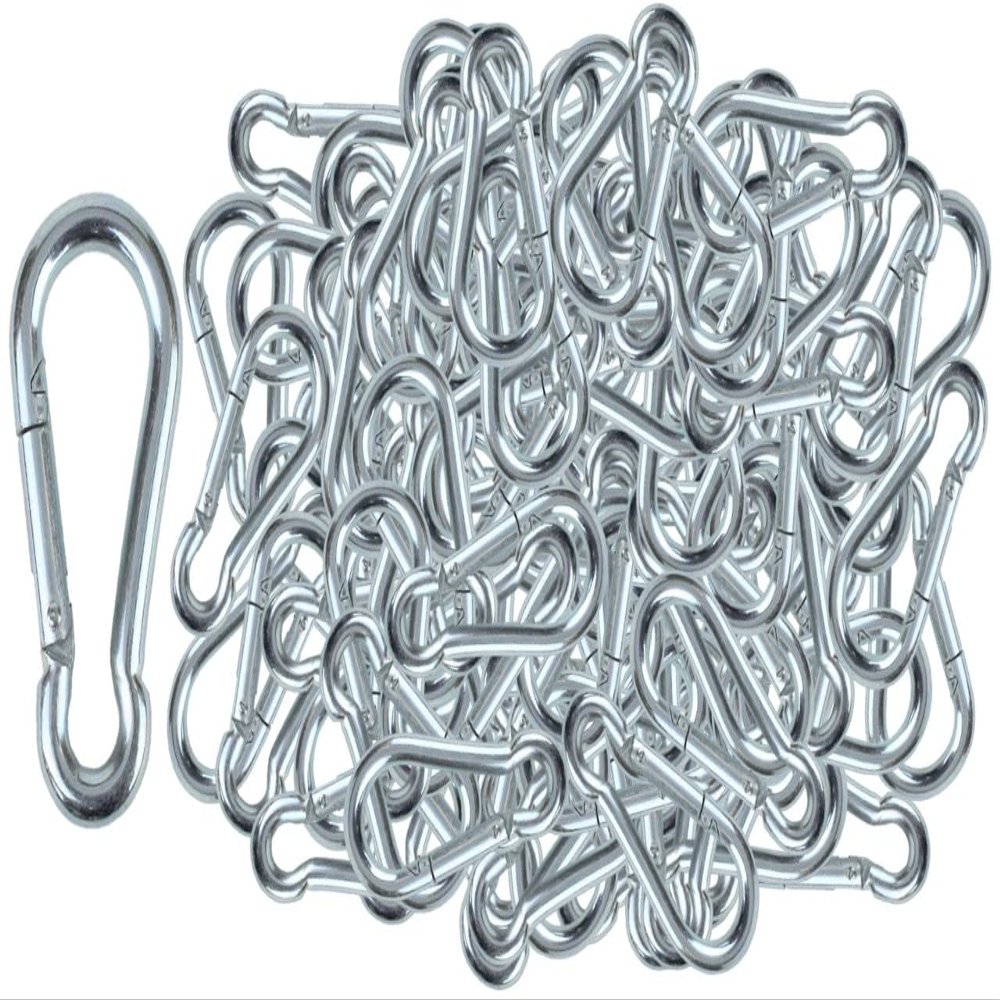 Branded Boards | 50 Pack and 100 Pack | Bulk Heavy Duty Carabiner Snap Clip Hooks |Black, Zinc and Stainless | Contractors, Gyms, Fitness Centers, Business, Industrial (8cm Zinc 100-Pack)