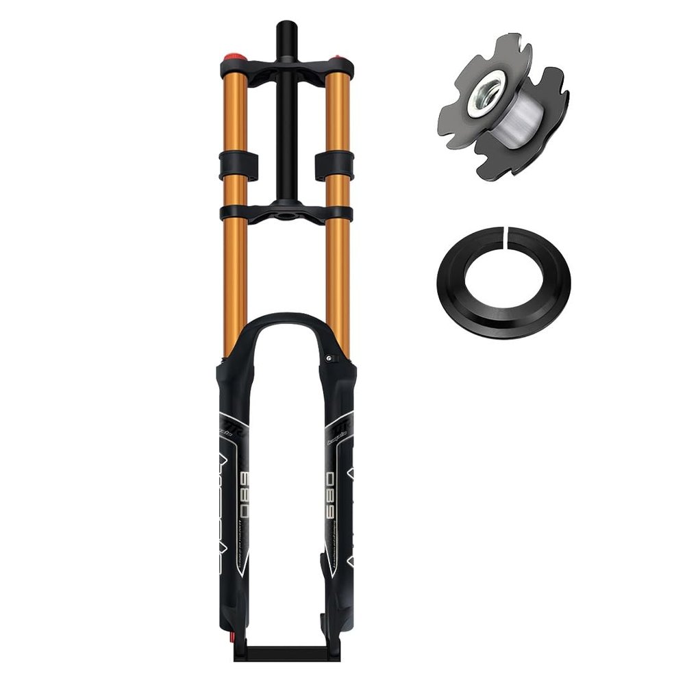 26 27.5 29 Inch Mountain Bike Suspension Forks MTB Air Fork 130mm Travel Double Shoulder Manual Lockout Rebound Adjustment 28.6mm Straight Front Fork Magnesium Aluminum Alloy XC AM ( Color : Gold , Si