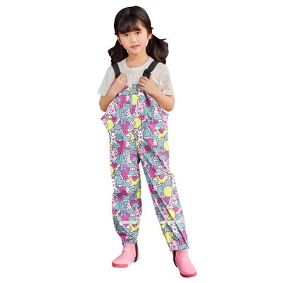 Boys Girls Waterproo Suspender Rain Pants Outdoor Toddler Rain Kids Mud Proof Overall (Multicolor-4, 6-7 Years)