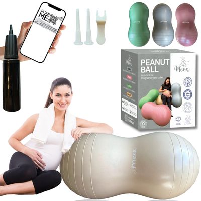 Peanut Ball Labor - Durable and Thick Birthing Ball for Pregnancy - Peanut Ball Pregnancy for Labor - Antiburst Birth Ball - Labor Ball - Peanut Exercise Ball - Pregnancy Ball - Ivory (Pump included)