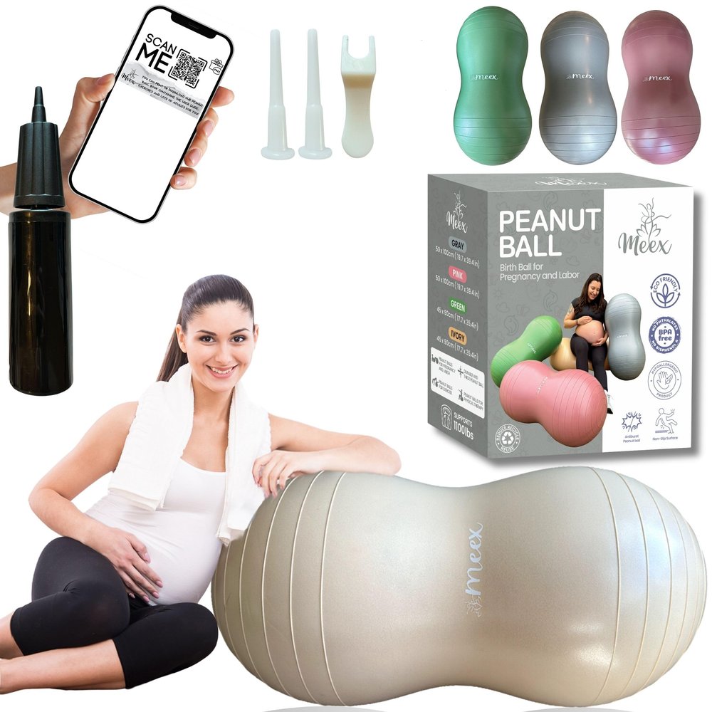 Peanut Ball Labor - Durable and Thick Birthing Ball for Pregnancy - Peanut Ball Pregnancy for Labor - Antiburst Birth Ball - Labor Ball - Peanut Exercise Ball - Pregnancy Ball - Ivory (Pump included)
