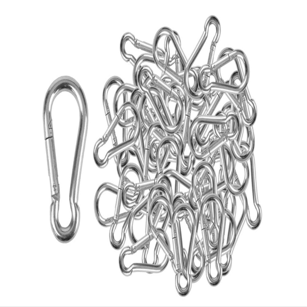 Branded Boards | 50 Pack and 100 Pack | Bulk Heavy Duty Carabiner Snap Clip Hooks |Black, Zinc and Stainless | Contractors, Gyms, Fitness Centers, Business, Industrial (5cm Stainless 50-Pack)