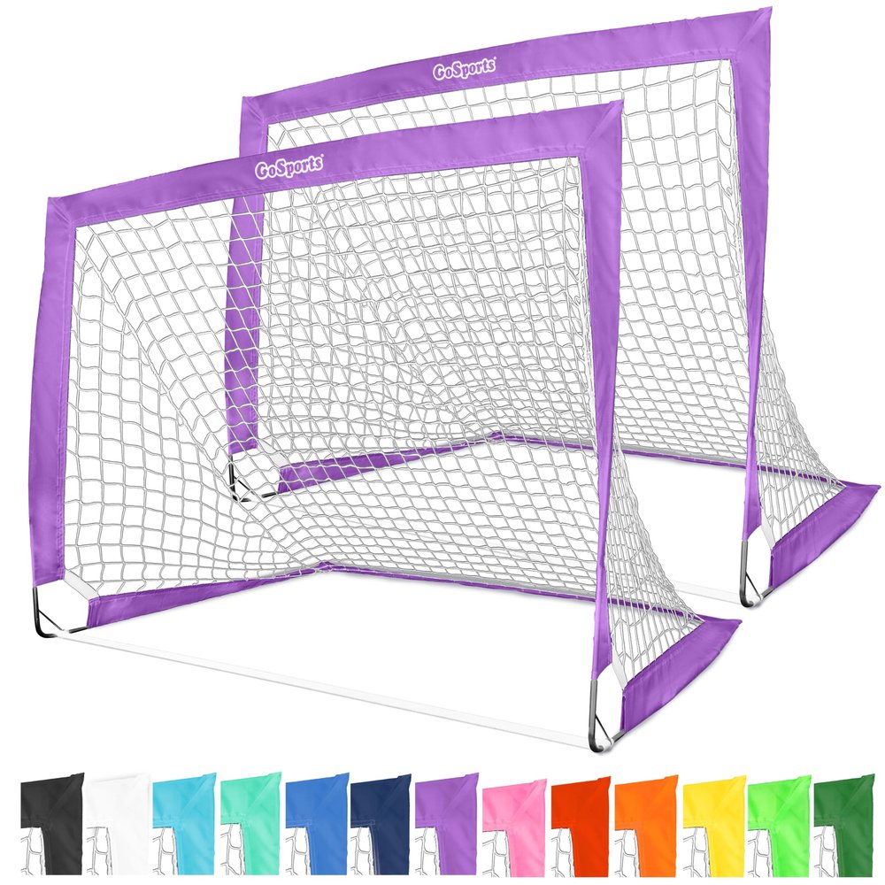 GoSports Team Tone 4 ft x 3 ft Portable Soccer Goals for Kids - Set of 2 Pop Up Nets for Backyard - Purple