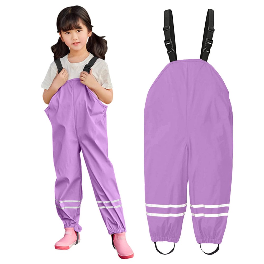 Kids Rain Pants Toddler Waterproo Little/Big Boys Girls Pants Rain Overalls, Mud Dirty Proof Rain (Purple, 3-4 Years)