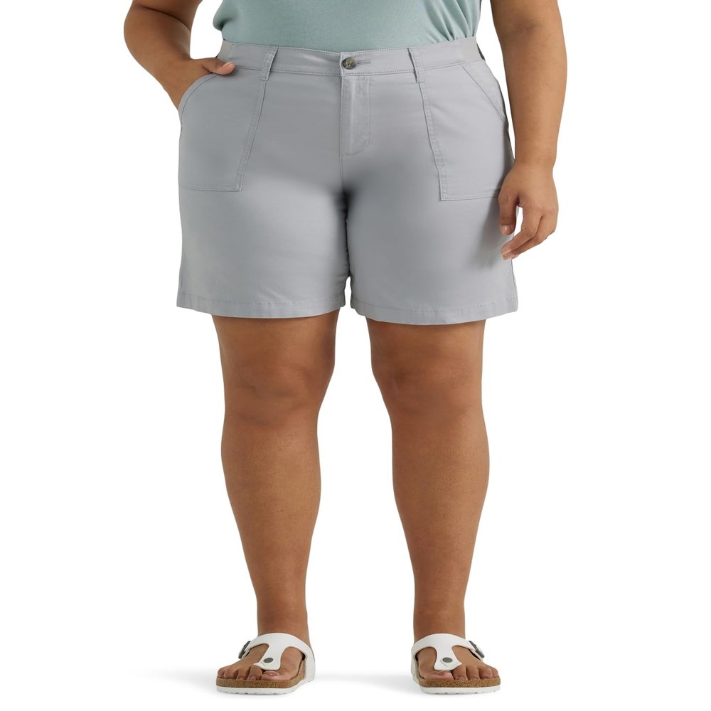 Lee Women's Plus Size Ultra Lux Comfort with Flex-to-Go Utility Bermuda Short Material Gray 24 Plus