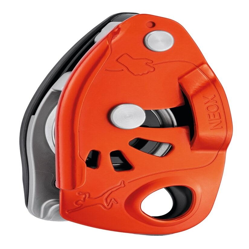 PETZL NEOX Belay Device with cam-Assisted Blocking, Optimized for Lead Climbing, Orange