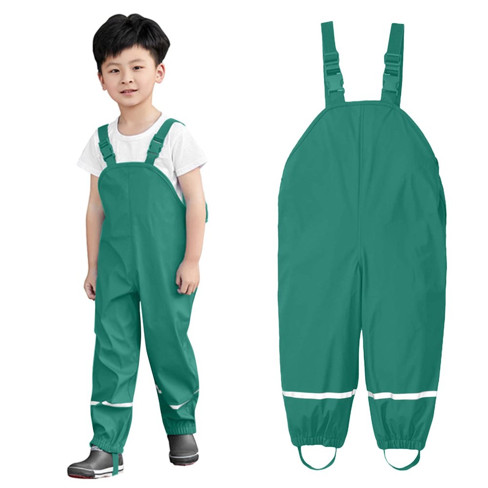 Kids Rain Pants Toddler Waterproo Little/Big Boys Girls Pants Rain Overalls, Mud Dirty Proof Rain (Green, 4-5 Years)