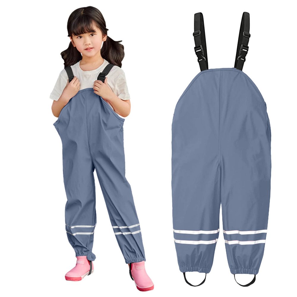 Kids Rain Pants Toddler Waterproo Little/Big Boys Girls Pants Rain Overalls, Mud Dirty Proof Rain (Grey, 3-4 Years)