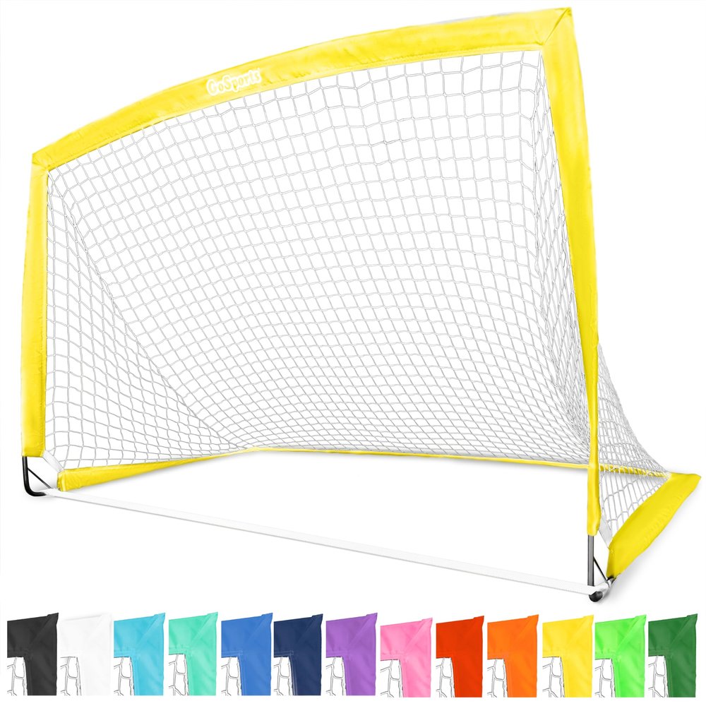 GoSports Team Tone 6 ft x 4 ft Portable Soccer Goal for Kids - Pop Up Net for Backyard - Yellow
