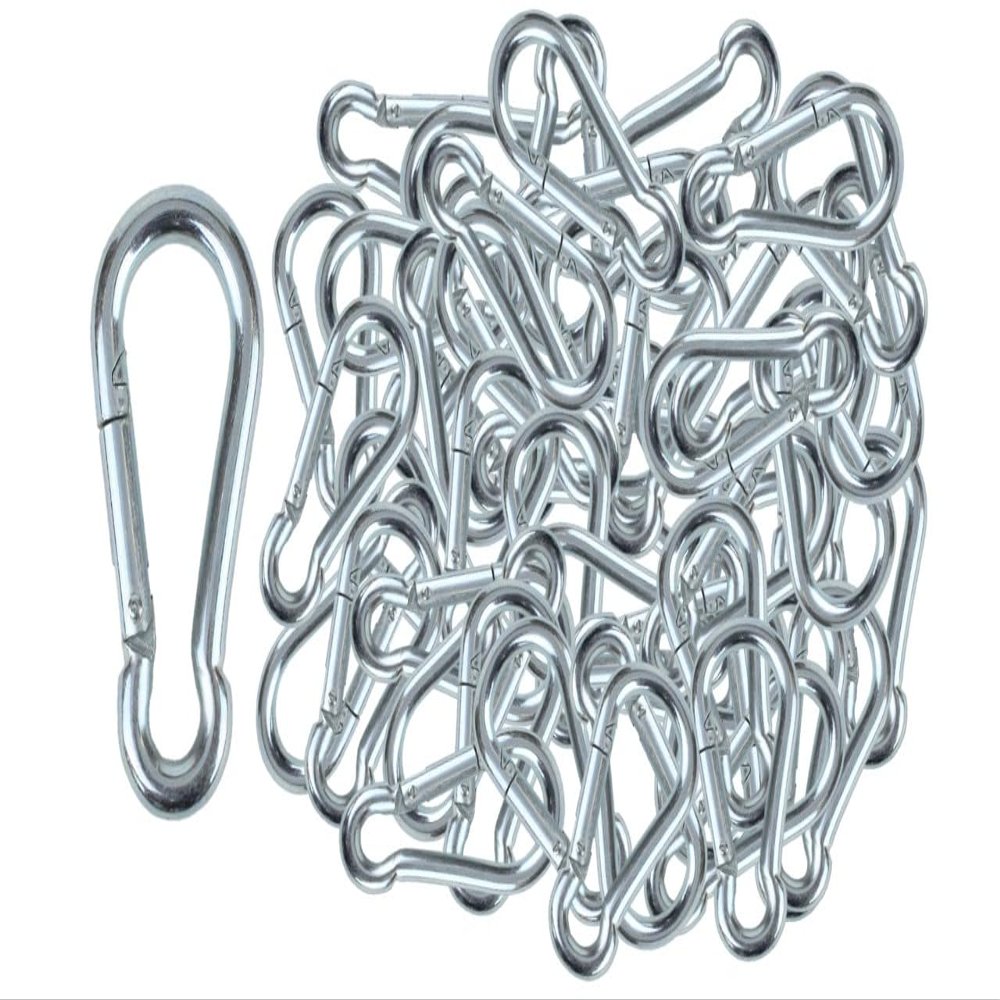 Branded Boards | 50 Pack and 100 Pack | Bulk Heavy Duty Carabiner Snap Clip Hooks |Black, Zinc and Stainless | Contractors, Gyms, Fitness Centers, Business, Industrial (8cm Zinc 50-Pack)