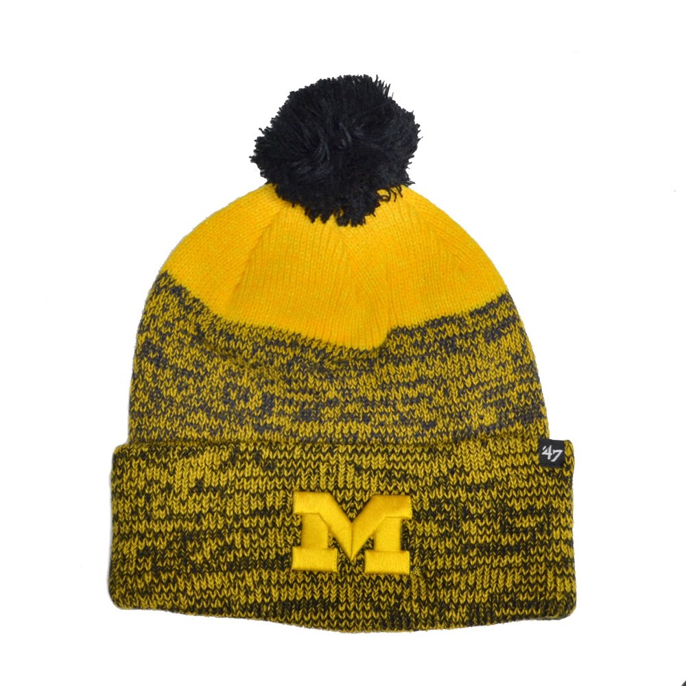 47 Michigan Wolverines Navy Cuff Freeze Beanie Hat with Pom Pom - NCAA Premium Cuffed Knit Hat