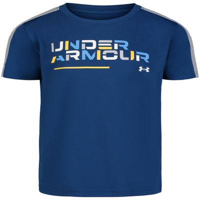 Under Armour Boys' Short Sleeve Wordmark Graphic T-Shirt, Lightweight & Breathable, Relaxed Fit, Blue Retro, 4