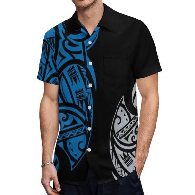 LuxeXpress Women's Low-Cut Dress Long Skirt mumu Dress with Men's Short-Sleeved Shirt Polynesian Tribal Design Couple Suit