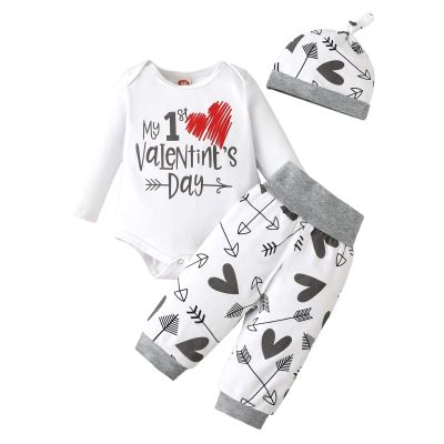 Little Kid Fashion Outfits Set Newborn Infant Baby Girls Boys Print Autumn Valentine's Day Long (White, 3-6 Months)
