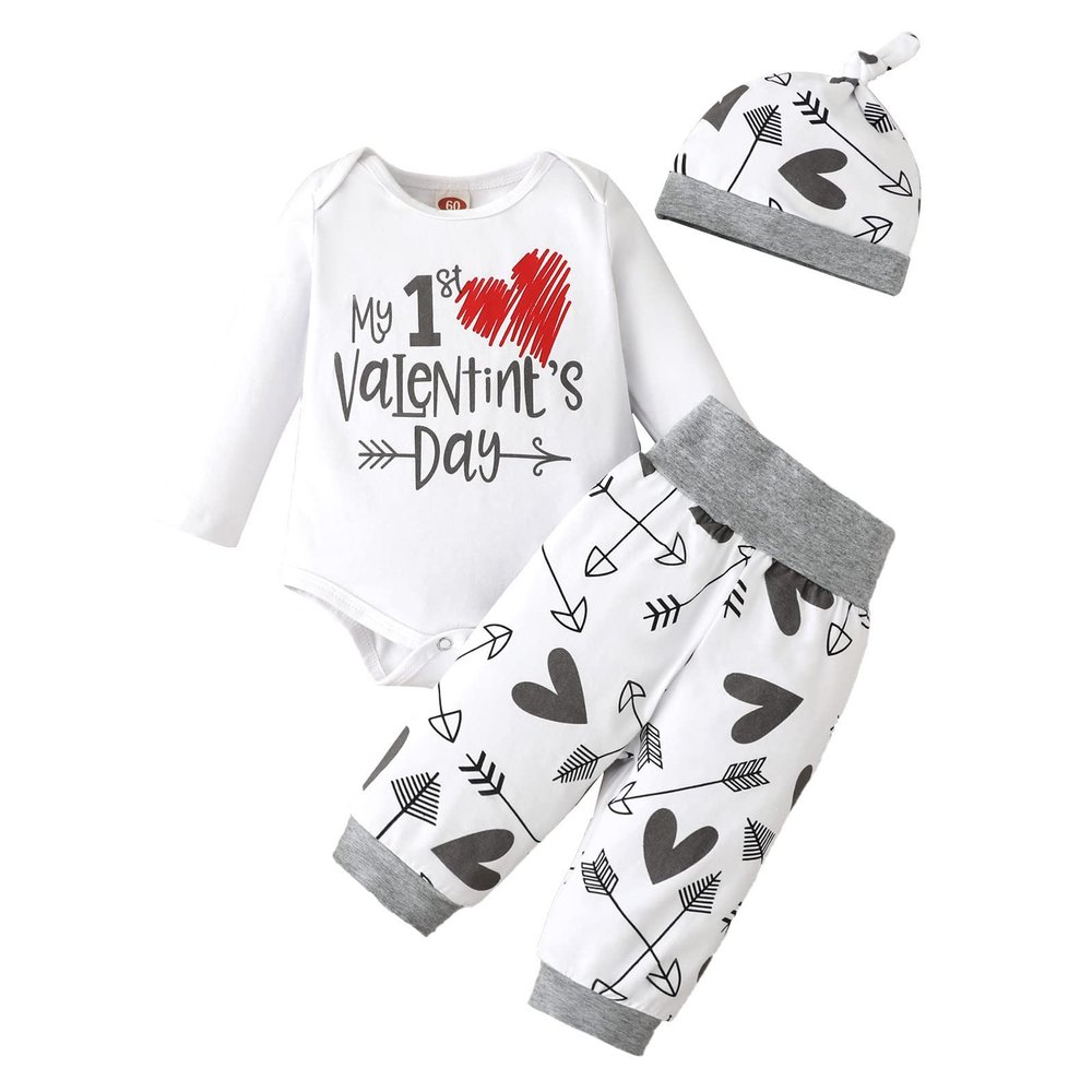 Little Kid Fashion Outfits Set Newborn Infant Baby Girls Boys Print Autumn Valentine's Day Long (White, 3-6 Months)