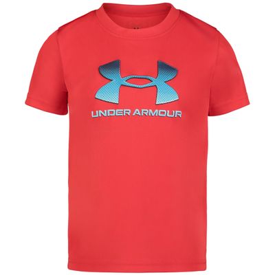Under Armour Boys' Short Sleeve Logo Graphic T-Shirt, Lightweight & Breathable, Relaxed Fit, Red Mesh Fade, 5