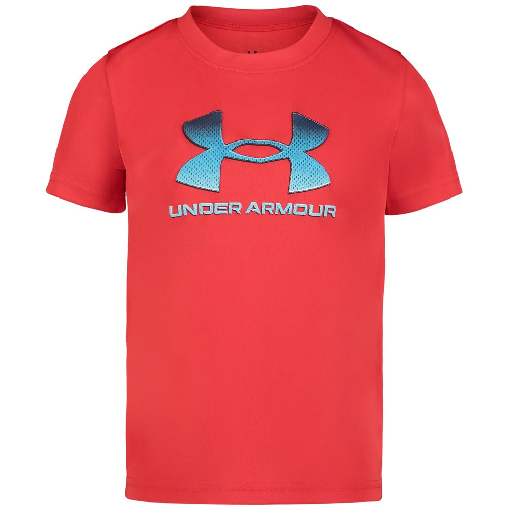 Under Armour Boys' Short Sleeve Logo Graphic T-Shirt, Lightweight & Breathable, Relaxed Fit, Red Mesh Fade, 5