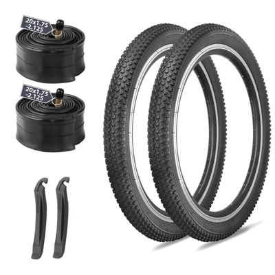 20x2.125 Inch Mountain Bike Tires Set: 2-Pack with 20" Folding MTB Replacement Tires, Inner Tubes & Levers, Steel Bead All-Terrain High-Performance Durable for Off-Road, Street & Trail Adventures