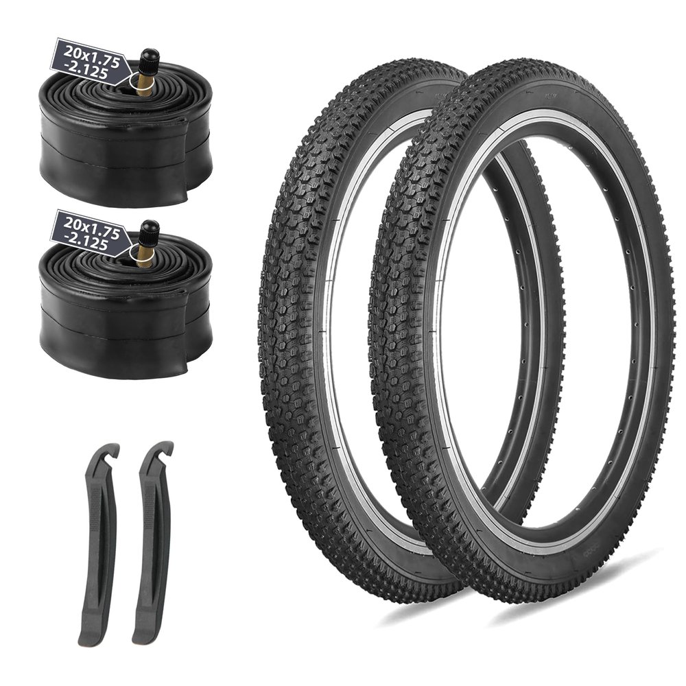 20x2.125 Inch Mountain Bike Tires Set: 2-Pack with 20" Folding MTB Replacement Tires, Inner Tubes & Levers, Steel Bead All-Terrain High-Performance Durable for Off-Road, Street & Trail Adventures