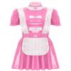 ACSUSS Womens Glossy Patent Leather Maid Dress Ruffles Trims Bow Apron Puff Sleeve A-Line Dress Clubwear Pink Medium view 3