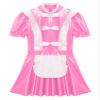 ACSUSS Womens Glossy Patent Leather Maid Dress Ruffles Trims Bow Apron Puff Sleeve A-Line Dress Clubwear Pink Medium view 4