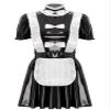 ACSUSS Womens Glossy Patent Leather Maid Dress Ruffles Trims Bow Apron Puff Sleeve A-Line Dress Clubwear Black XX-Large view 3