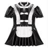 ACSUSS Womens Glossy Patent Leather Maid Dress Ruffles Trims Bow Apron Puff Sleeve A-Line Dress Clubwear Black XX-Large view 4