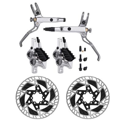 BUCKLOS IIIPRO MTB 4 Pistons Mountain Bike Hydraulic Disc Brake Set Silver Front 800mm and Rear 1550mm with 160mm Bike Floating Disc Brake Rotor