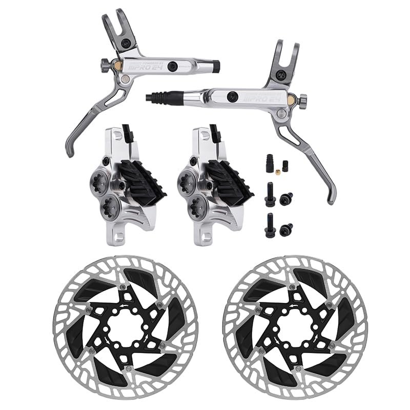BUCKLOS IIIPRO MTB 4 Pistons Mountain Bike Hydraulic Disc Brake Set Silver Front 800mm and Rear 1550mm with 160mm Bike Floating Disc Brake Rotor